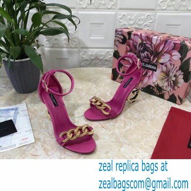 Dolce  &  Gabbana Heel 10.5cm Leather Chain Sandals Fuchsia with Baroque D & G Heel 2021